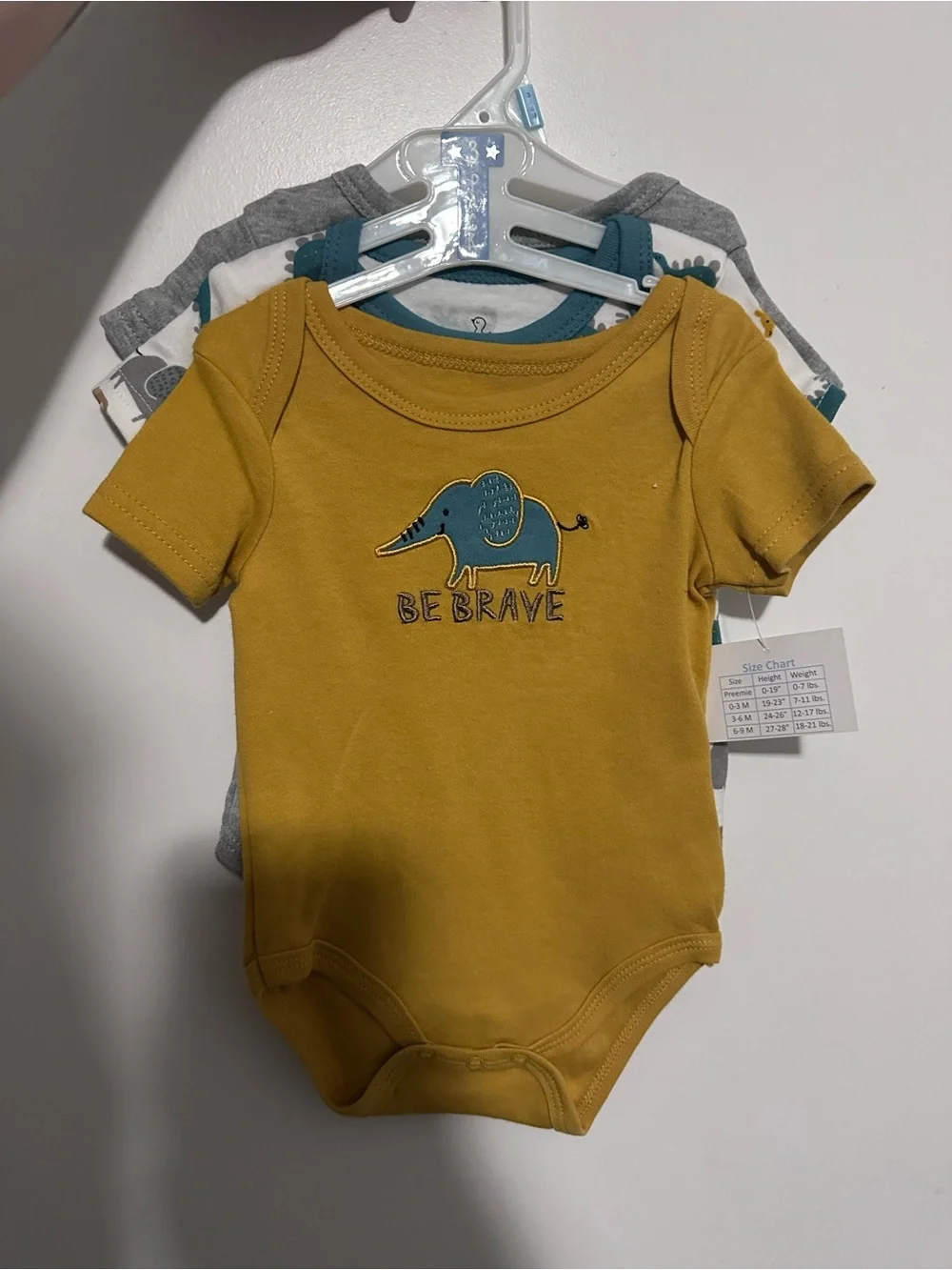 Mustard Short-Sleeve Baby One-Piece with Elephant 